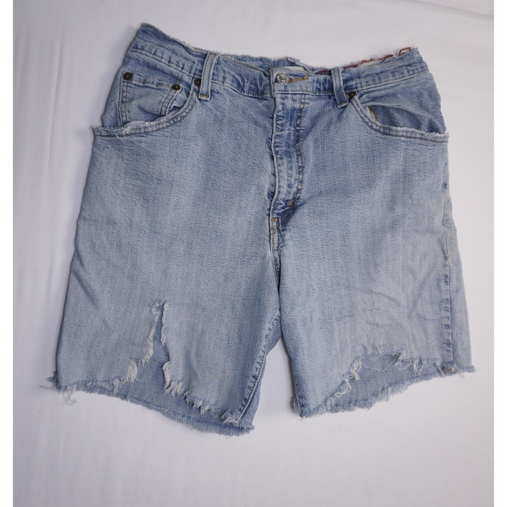 Levi's 550 Relaxed Fit Light Wash Denim Cut Off Shorts Distressed